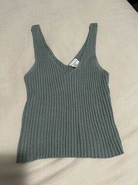 Essentials Ribbed V-Neck Tank Top - Sage